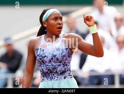 Paris, France, 31st. Mai 2022. COCO Gauff, JOUEUR DE tennis AMÉRICAIN, fête au tournoi de tennis de Roland Garros en 2022, le mardi 31 mai 2022. © Juergen Hasenkopf / Alay Live News Banque D'Images