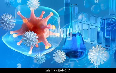 Virus et microbes. Microbiologie. Laboratoire scientifique. Santé humaine. 3d illustration sur un thème médical Banque D'Images