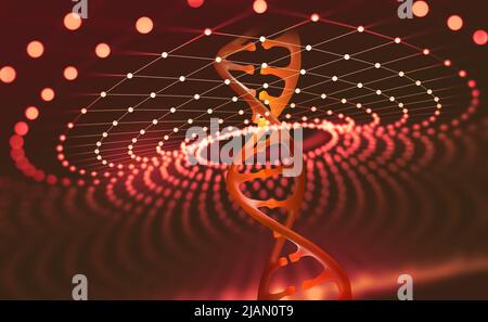 Hélice d'ADN. Technologies innovantes dans l'étude du génome humain. L'intelligence artificielle dans la médecine du futur. 3D illustration d'un ADN Banque D'Images