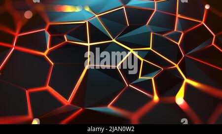 Cassures et fissures sur la surface. Structure de connexion. Fond scientifique, futuriste, triangulaire, polygonal. Illustration du papier peint 3D. Entreprise Banque D'Images