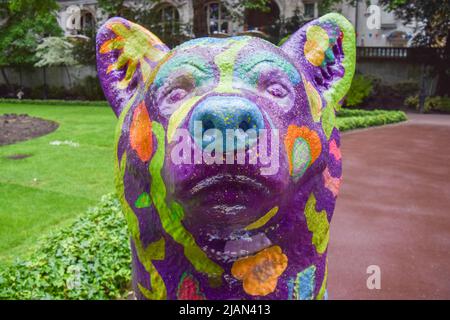 Londres, Angleterre, Royaume-Uni. 31st mai 2022. Une statue de corgi dans les jardins de Whitehall. Pour célébrer le Jubilé de platine de la Reine, 19 statues de corgis - la race de chien préférée de la Reine - ont été placées dans le centre de Londres. (Image de crédit : © Vuk Valcic/ZUMA Press Wire) Banque D'Images