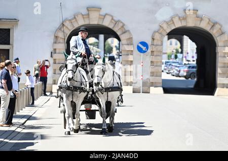 Vienne, Autriche. Les Fiakers traversent le premier quartier de Vienne Banque D'Images