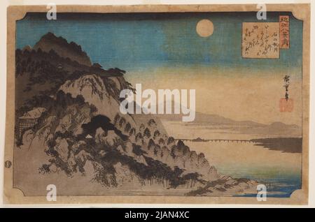 Lune d'automne au-dessus du temple Ishiyama /Ishiyama no shugetsu, planche 3 de la série: Huit vues des beaux endroits de la province d'Omi /Omi hakkei no uchi Banque D'Images