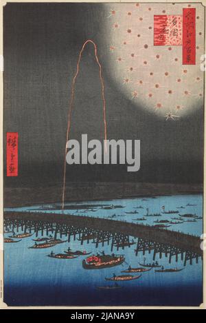 Feux d'artifice sur le pont Ryogoku /Ryogoku hanabi, planche 98 de la série: Cent vues célèbres d'Edo /Meisho Edo hyakkei HIROSHIGE, Ichiryusai (1797 1858) Banque D'Images