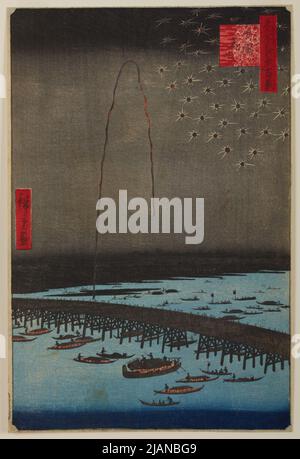 Feux d'artifice sur le pont Ryogoku /Ryogoku hanabi, planche 98 de la série: Cent vues célèbres d'Edo /Meisho Edo hyakkei HIROSHIGE, Ichiryusai (1797 1858) Banque D'Images