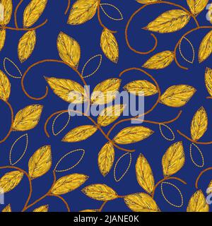 Feuilles broderie de couleur illustration, tissu ethnique motif floral sans couture Illustration de Vecteur