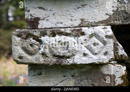 L'Oratoire est censé être 18th siècle et est très décoré avec des ouvertures de fenêtre gothique pointues et des pierres sculptées géométriques à motifs. Détail de Banque D'Images