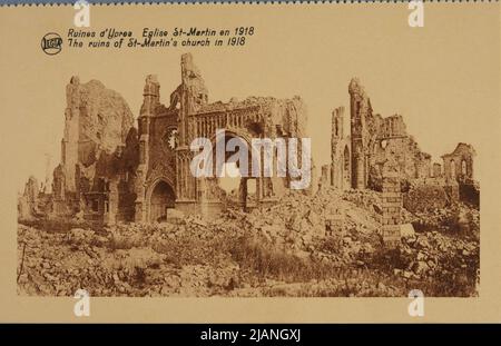 RUINES de L'église Saint-Martin d'YPRES en 1918 Phototypique LIEGEOISE Banque D'Images