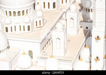 Photos aériennes exclusives d'Abou Dhabi et de la Grande Mosquée Sheikh Zayed. Perspective unique de la plus grande mosquée des Émirats Arabes Unis. Tourisme religieux. Banque D'Images