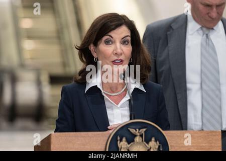 New York, NY - 31 mai 2022 : la gouverneure Kathy Hochul parle lors de son annonce lors du prochain congrès du RIR Banque D'Images