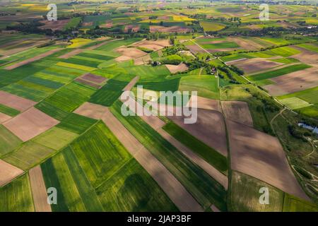 Agriculture champs Paterns dans la campagne rurale. Vue aérienne du Drone. Banque D'Images