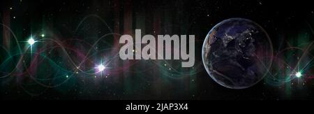 Planète Terre dans l'espace et les vagues se forment sur un ciel étoilé. Éléments de cette image fournis par la NASA. Banque D'Images