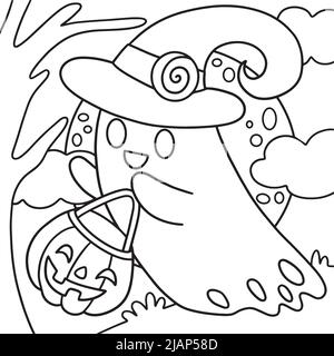 Page de coloriage Halloween fantôme pour enfants Illustration de Vecteur