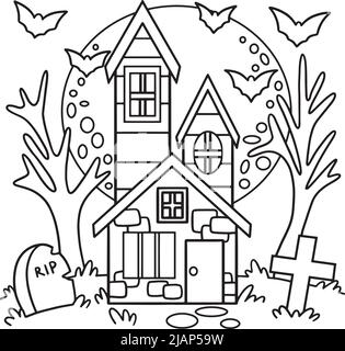 Page de coloriage d'Halloween hantée pour les enfants Illustration de Vecteur