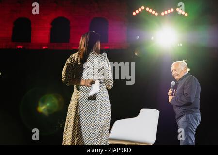 Vérone, Italie 11 septembre 2020. Le plus célèbre lyricien italien Mogol alias Giulio Rapetti Mogol pendant ses spectacles en direct dans Arena di Verona. Banque D'Images