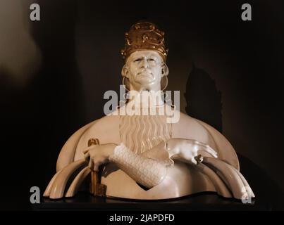 Buste du Pape Pie XI, Musée du Vatican, Cité du Vatican, Rome, Italie. Le Pape Pie XI, né Ambrogio Damiano Achille Ratti, a été chef de l'Église catholique du 6 février 1922 à sa mort en 1939. Il a été le premier souverain de la Cité du Vatican depuis sa création en tant qu'État indépendant le 11 février 1929 Banque D'Images