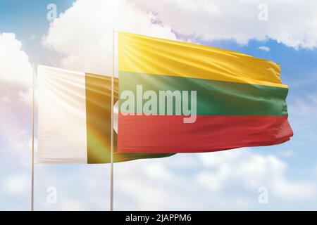 Ciel bleu ensoleillé et drapeaux de la lituanie et du pakistan Banque D'Images