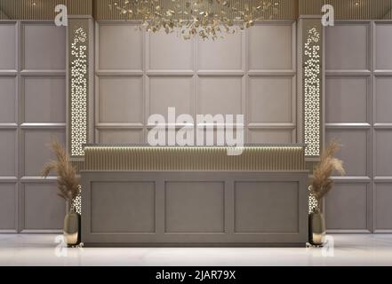 Décoration intérieure, 3D moulures de panneau mural classiques et bureau de réception, arrière-plan de l'espace de copie pour la maquette d'illustration, etc Banque D'Images