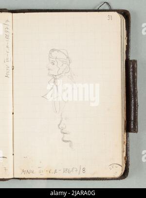 Croquis du buste d'une femme et le profil d'un homme / portrait d'un homme à dessin avec un cigare dans la bouche (dessin double face) inconnu Banque D'Images