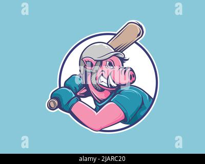 badge de personnage de mascotte de baseball en colère Illustration de Vecteur