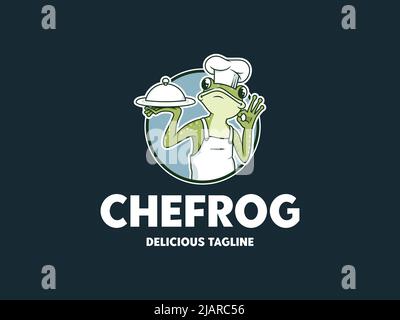 Modèle de logo badge personnage chef Frog Mascot Illustration de Vecteur