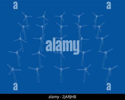 Éoliennes. Rendu vectoriel de 3D Illustration de Vecteur