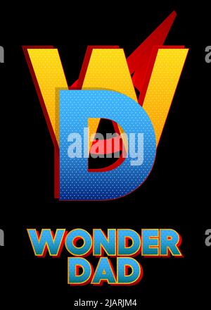 Blason super-héros affichant l'icône Super Father. Illustration vectorielle colorée de style bande dessinée. Illustration de Vecteur