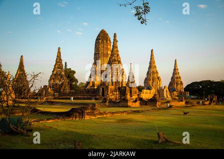 Wat Chaiwatthanaram, célèbre temple de la ruine près de la rivière Chao Phraya à Ayutthaya, en Thaïlande Banque D'Images