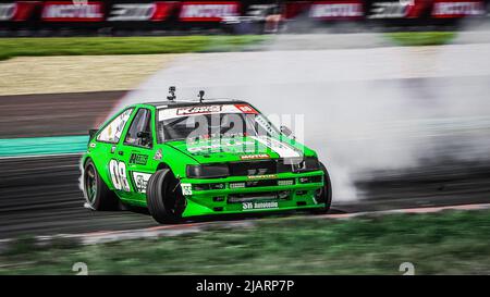 Oschersleben, Allemagne, 31 août 2019 : Stavros Grilis pilotant la Toyota Corolla AE86 lors de la série internationale Drift Kings Banque D'Images