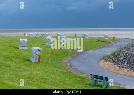 Ville de campagne Vollerwiek o la mer du Nord, péninsule Eiderstedt, Frise du Nord, Schleswig-Holstein, Allemagne du Nord Banque D'Images