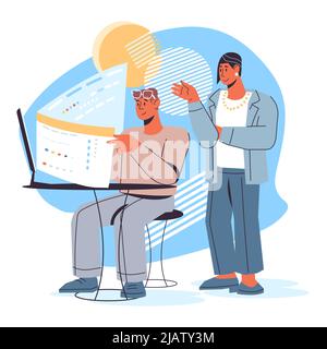 Les gens d'affaires travaillent ensemble, les collègues sur le lieu de travail communiquent, illustration vectorielle plate isolée sur blanc. Collaboration et travail d'équipe. Illustration de Vecteur