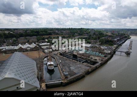 Vue aérienne du drone historique de Chatham Dockyard Banque D'Images