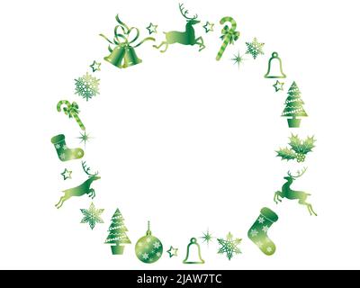 Abstrait Noël vert vectoriel couronne cadre avec charmes de Noël isolé sur Un fond blanc. Illustration de Vecteur