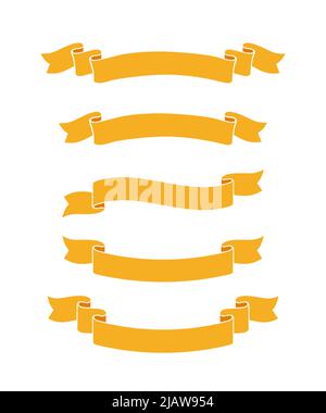 Rubans dorés avec bords incurvés. Banderoles décoratives jaunes festives colettion vectorielle isolée sur fond blanc Illustration de Vecteur