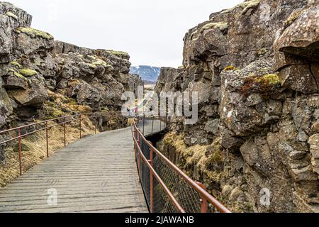 À Þingvellir - littéralement « Plaines d'Assemblée » - l'Assemblée générale de Alþing a été établie vers 930 et a continué à s'y réunir jusqu'en 1798. Þingvellir, Islande Banque D'Images