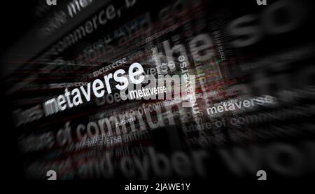 Les médias internationaux sont à la une avec Metaverse, la simulation du cyberespace et la vie dans la réalité virtuelle. Concept abstrait des titres de nouvelles sur le bruit d Banque D'Images