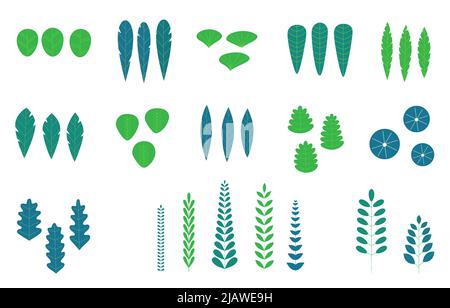 Ensemble de feuilles vertes isolées sur fond blanc. Plante nature et feuillage tropical au design plat tendance. Illustration de Vecteur