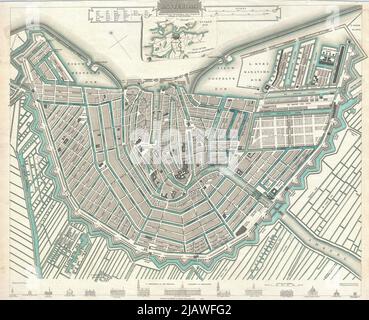 Plan de ville d'Amsterdam et de la région autour de lui de 16th-18th siècle. Les cartes sont magnifiquement illustrées à la main et gravées le montrant à l'époque. Banque D'Images