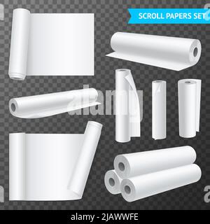 Jeu réaliste de papier blanc propre et isolé défile sur une illustration vectorielle d'arrière-plan transparente Illustration de Vecteur