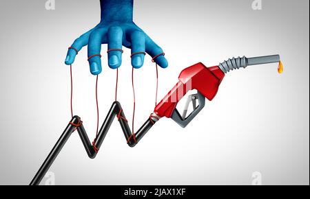 Contrôle des prix de l'énergie et augmentation du coût du gaz et pénétration des prix du pétrole ou manipulation par un maître marionnette comme une main secrète contrôlant le carburant Banque D'Images