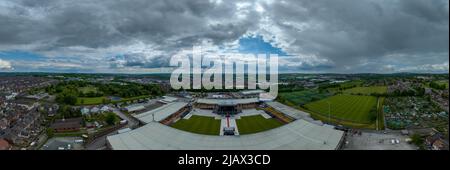 Vale Park , Robbie Williams Homecoming concert à Burslem Stoke on Trent Aerial Drone vue de la scène TERMINÉE et de la région de Port Vale FC Banque D'Images