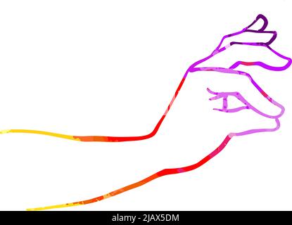 Main montrant le petit signe. Contour coloré de main humaine. Dessin vectoriel. Illustration de Vecteur