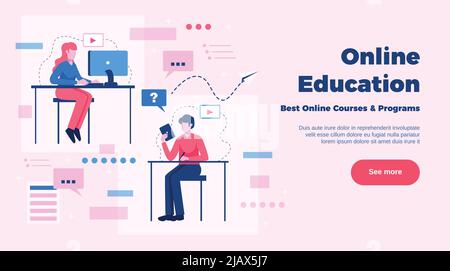 Conception de page de site Web d'éducation en ligne avec des cours en ligne et des symboles de programmes illustration vectorielle plate Illustration de Vecteur