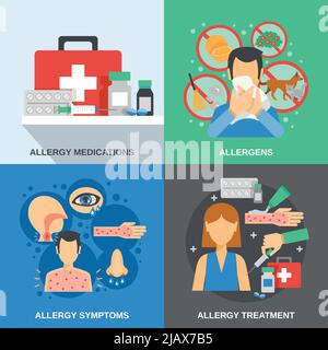 Concept de conception d'allergie avec médicaments et symptômes illustration vectorielle isolée Illustration de Vecteur