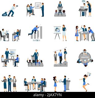 Les icônes plates de services de formation et de conseil d'entreprise définissent une illustration vectorielle isolée Illustration de Vecteur