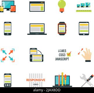 Conception Web adaptative réactive icônes plates définir une illustration vectorielle isolée Illustration de Vecteur