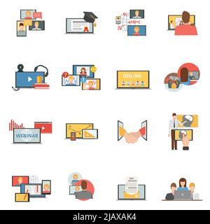 Conférences Web réunions et séminaires icônes plates collection de webinaires en ligne les participants abstraits illustration vectorielle isolée Illustration de Vecteur