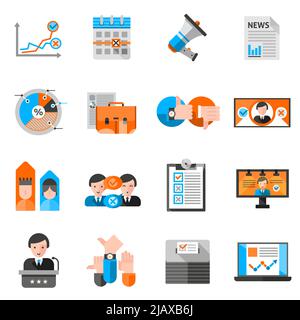 Icônes colorées pour le rapport de vote et la présentation des élections ou illustration vectorielle isolée du site Web Illustration de Vecteur