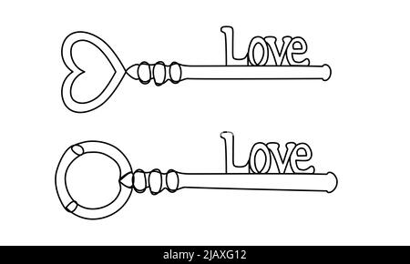 Ensemble d'icônes en forme de coeur de ligne continue avec mot amour. Illustration de touches minimalistes. Éléments vectoriels immobiliers Illustration de Vecteur