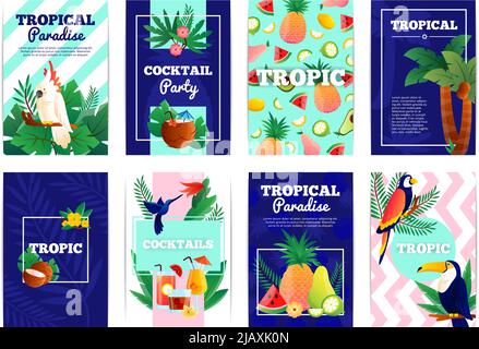 Banderoles tropicales cartes ensemble avec cocktail Party Paradise fruits illustration vectorielle Illustration de Vecteur